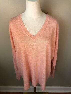 Eileen Fisher 100% Organic Linen V Neck Sweater Classic Coastal Minimalist Sz M